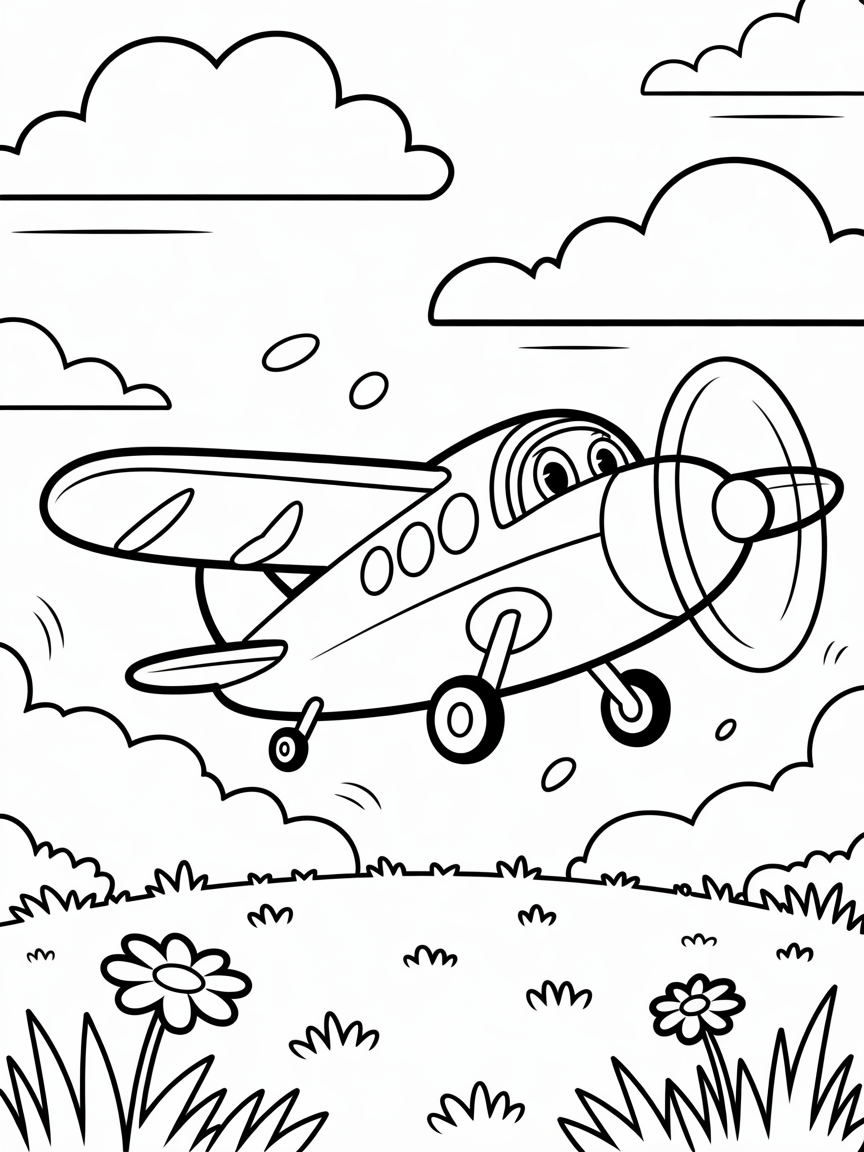An aeroplane taking off - Free Coloring Page