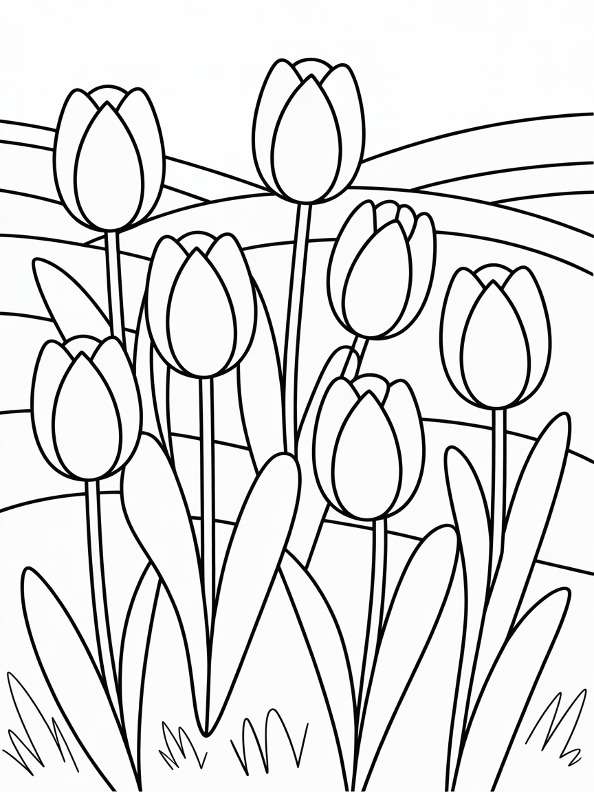 Tulips - Free Coloring Page