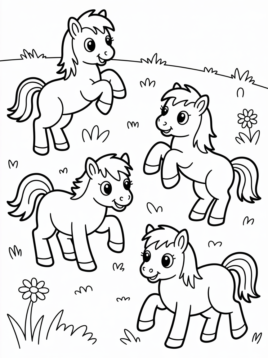 Pony's - Free Coloring Page
