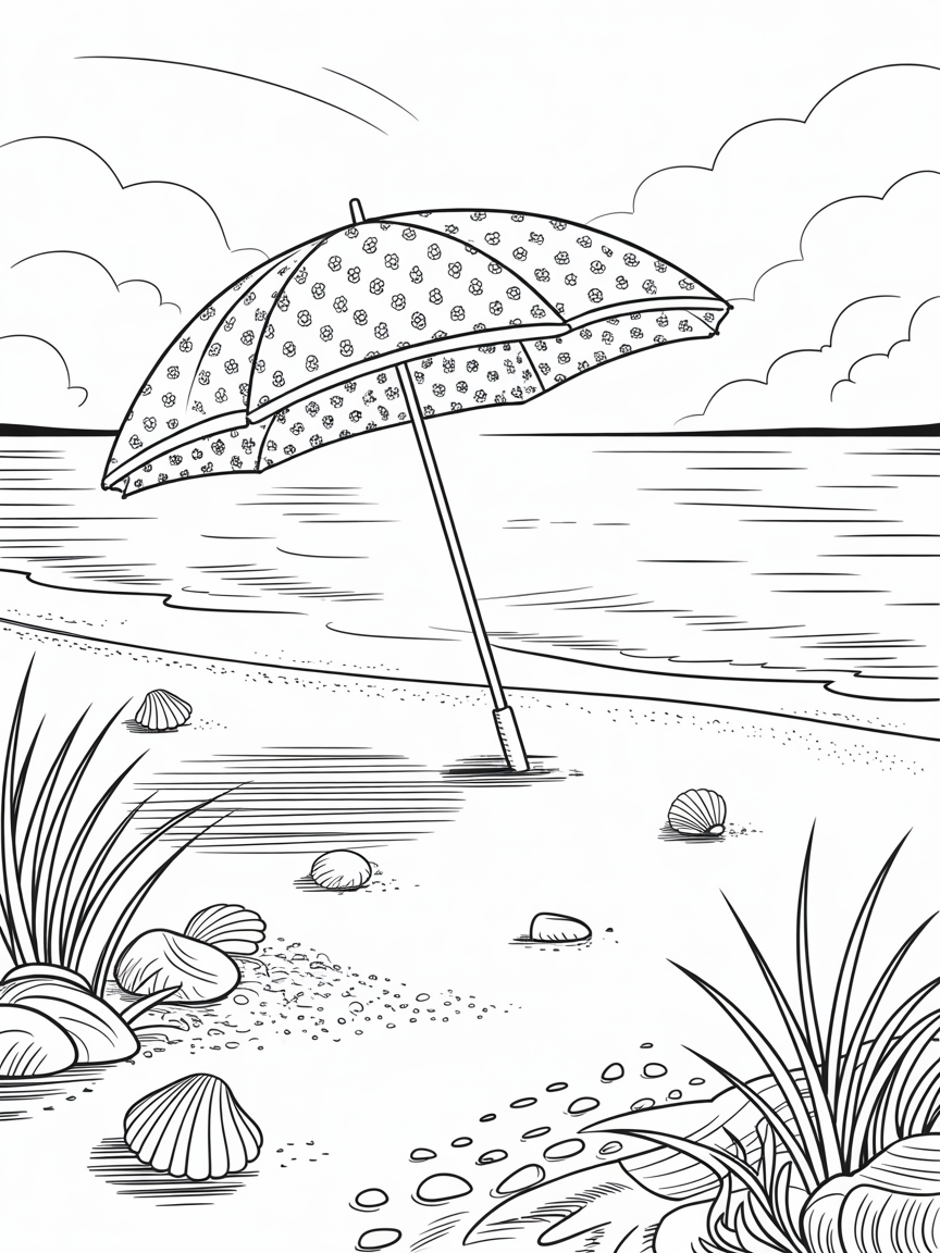 Umbrella on the beach - Free Coloring Page