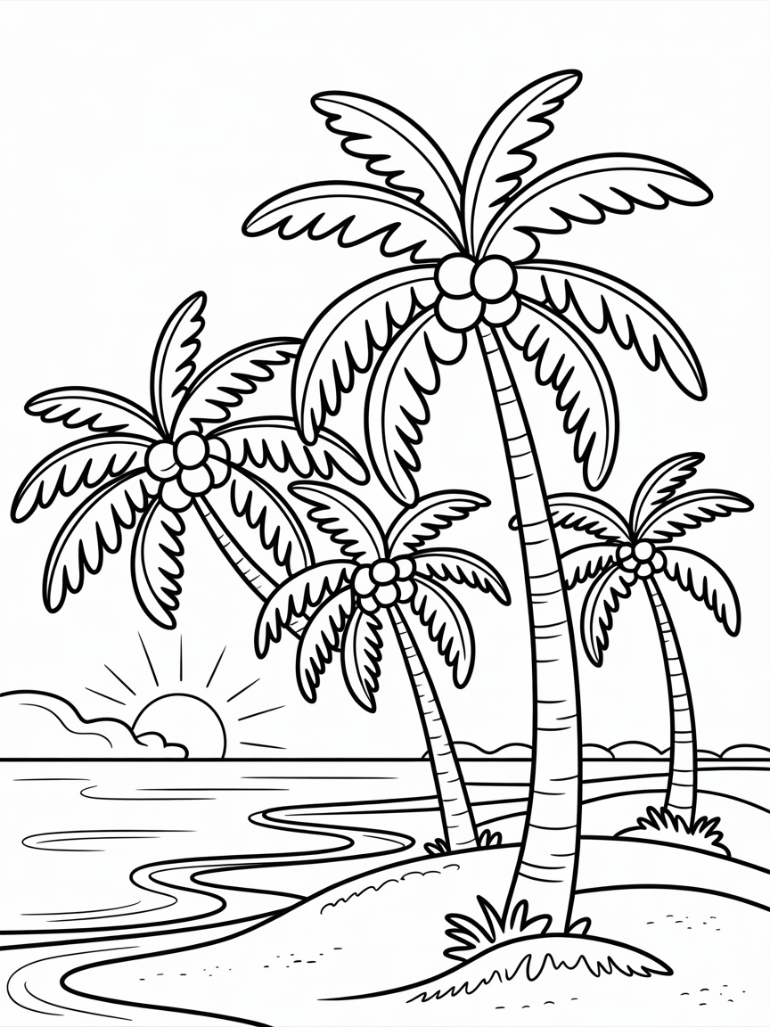 Coconut trees - Free Coloring Page