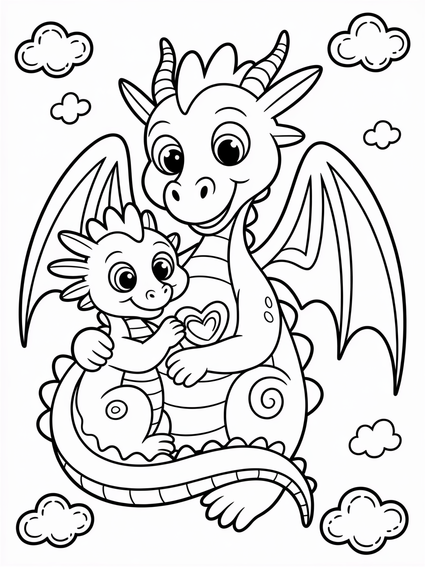 mom and baby dragon - Free Coloring Page