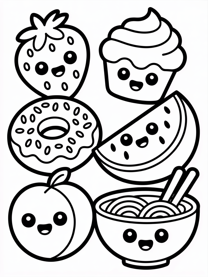 Kawaii food - Free Coloring Page