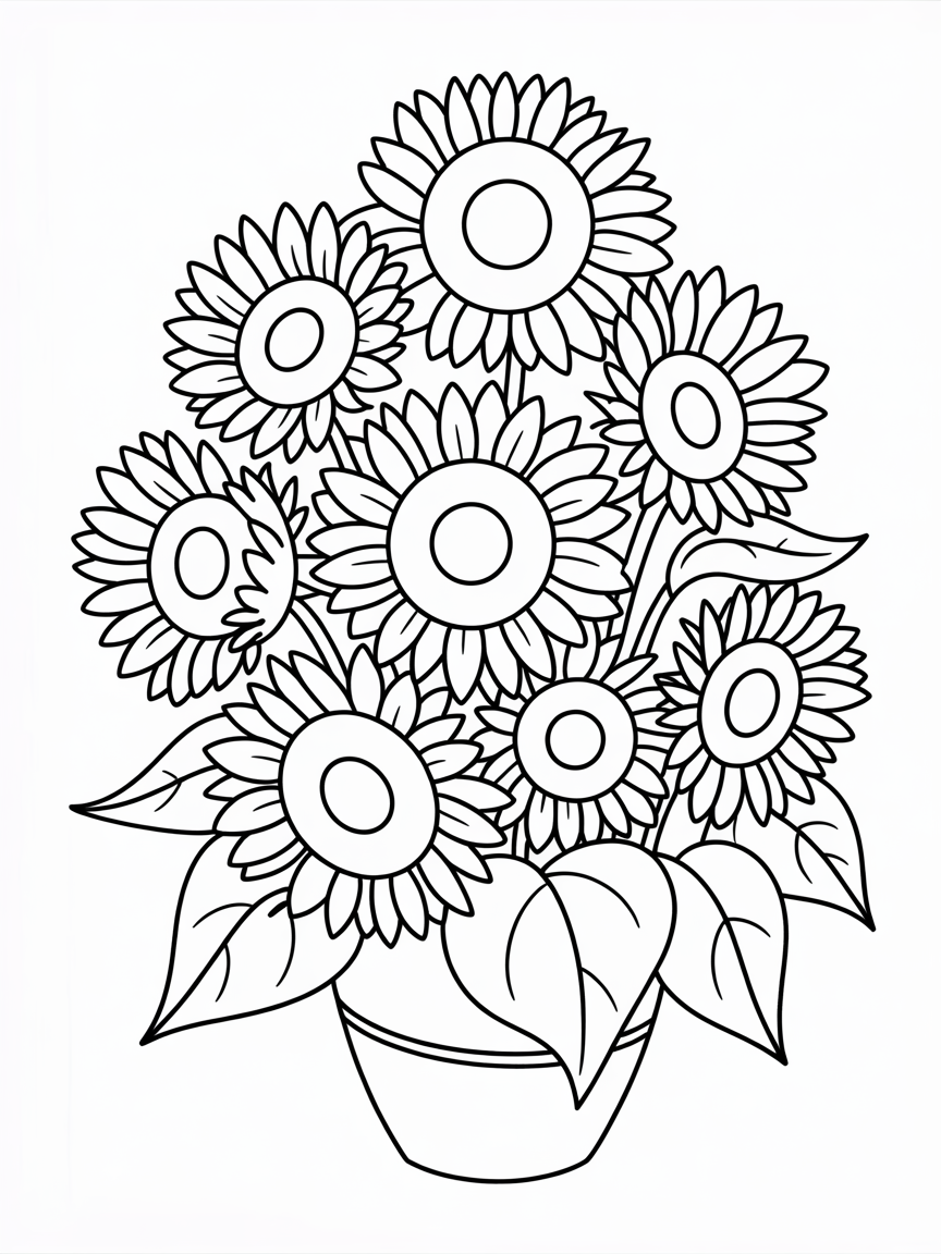 Van gogh sunflowers - Free Coloring Page