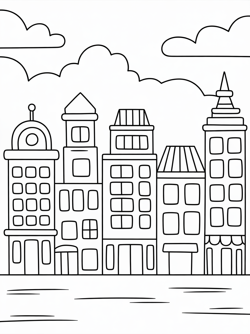 City with building - Free Coloring Page