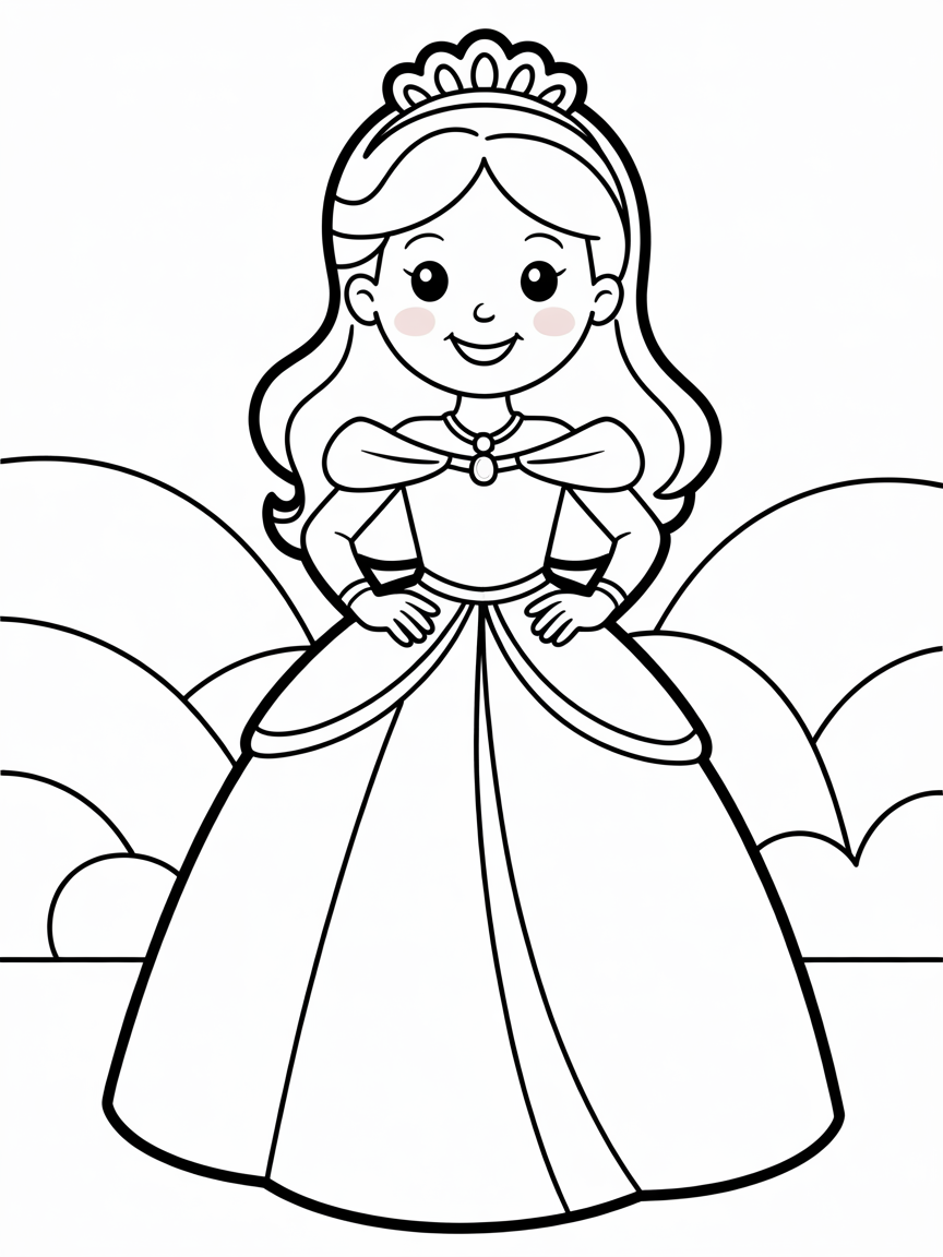 A black beautiful princess - Free Coloring Page