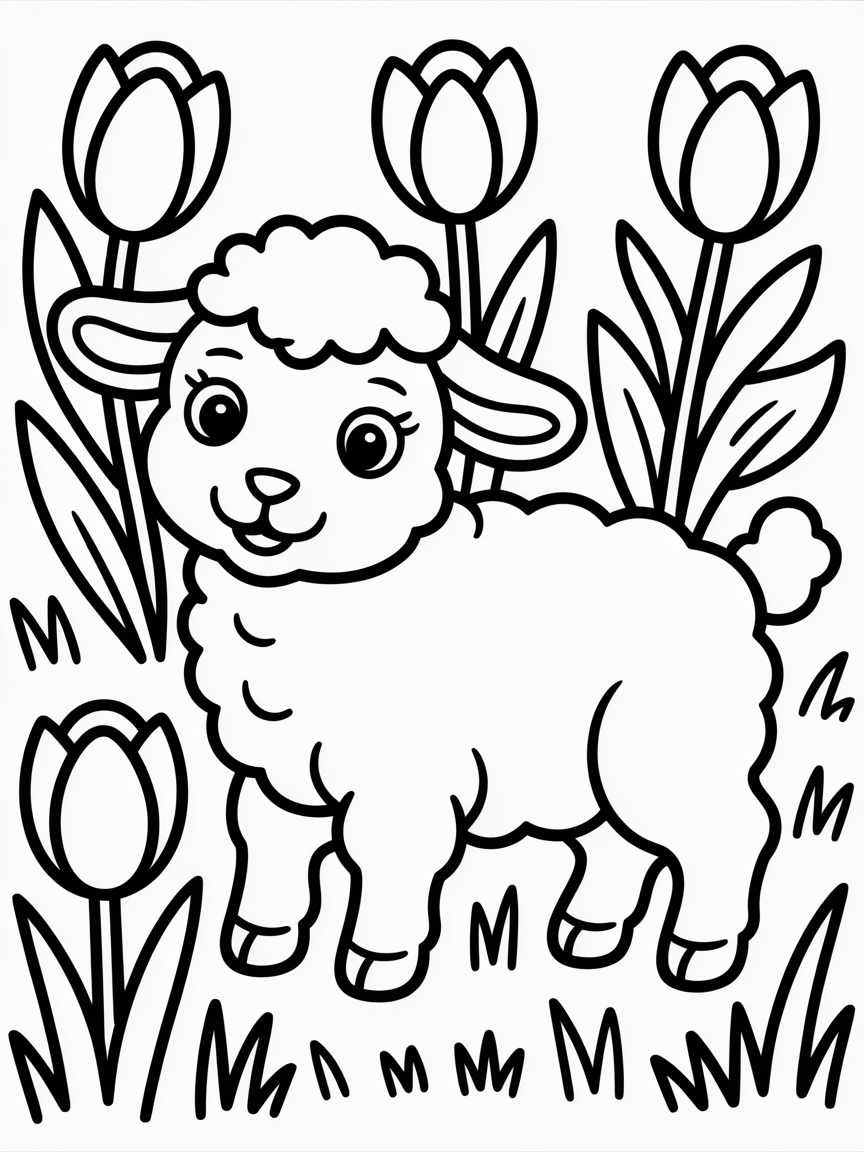 lamb tulips - Free Coloring Page