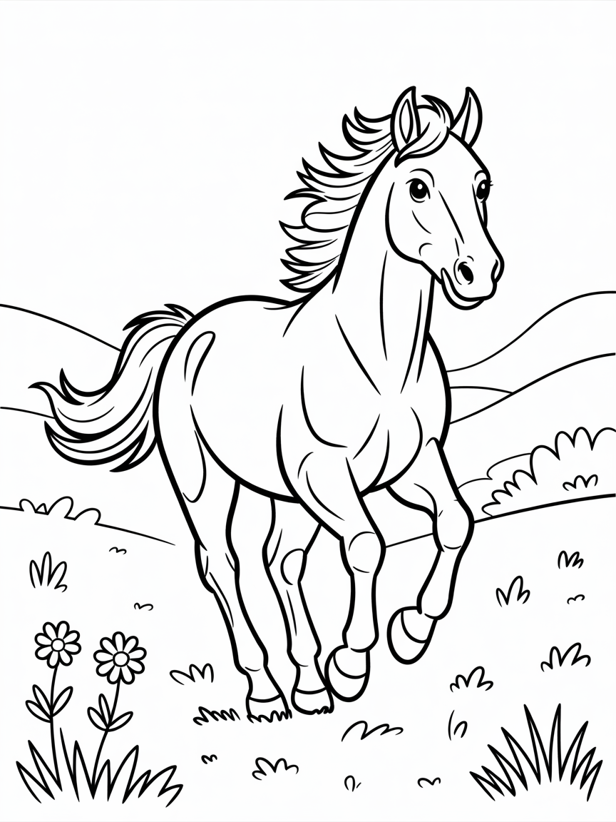 Wild horse running - Free Coloring Page