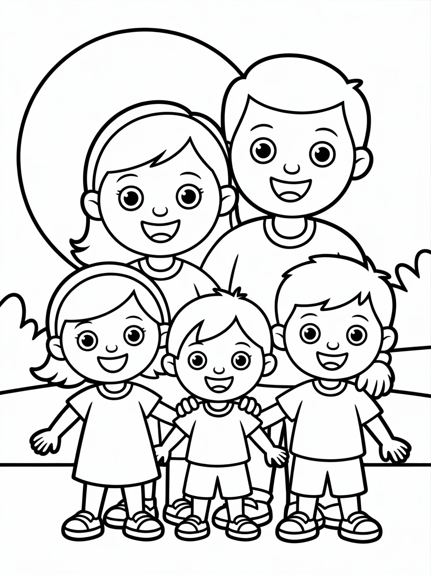 family with mom, dad, girl and boy - Free Coloring Page