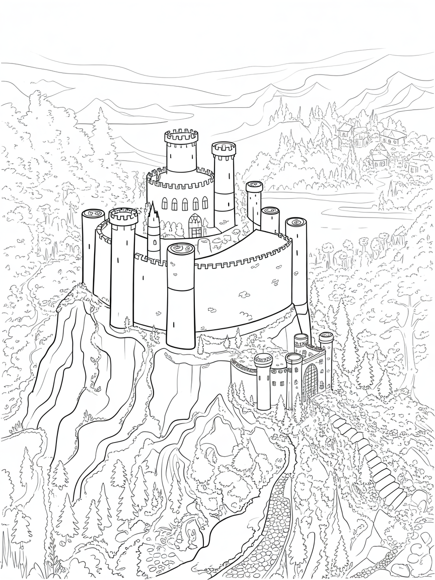 a medieval castle - Free Coloring Page