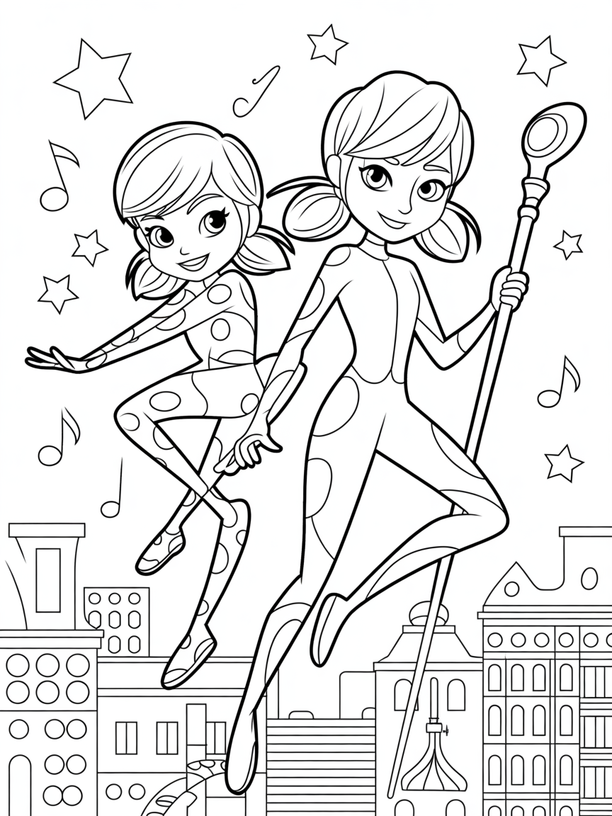 Marionette and Ayla from miraculous ladybug tv show - Free Coloring Page