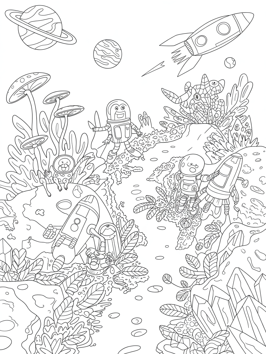 Space jungle - Free Coloring Page