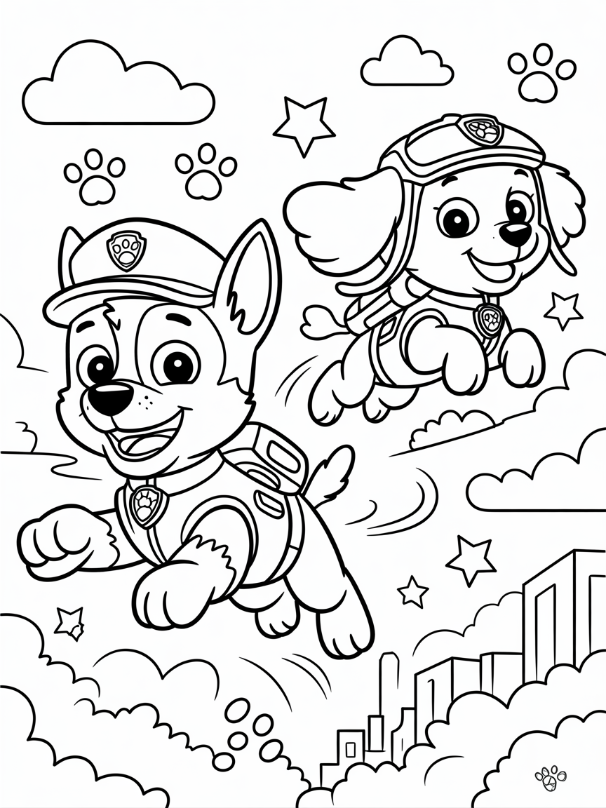 Chase from paw patrol with Sky - Free Coloring Page