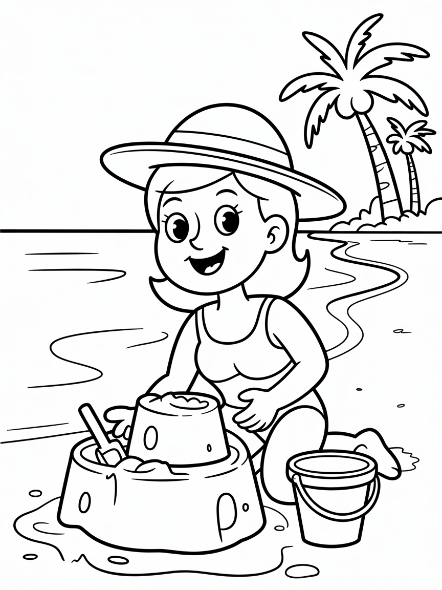 A woman at the beach in Diani - Free Coloring Page
