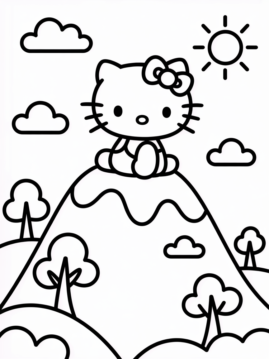 Hello kitty mountain - Free Coloring Page