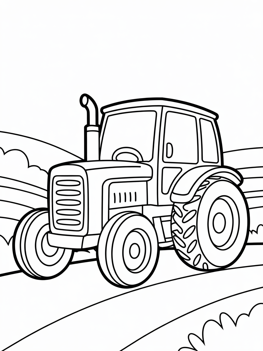a happy old tractor - Free Coloring Page