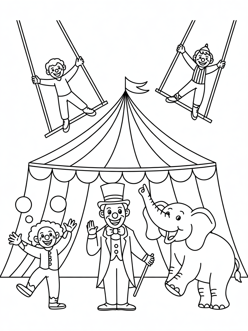 circus scene - Free Coloring Page