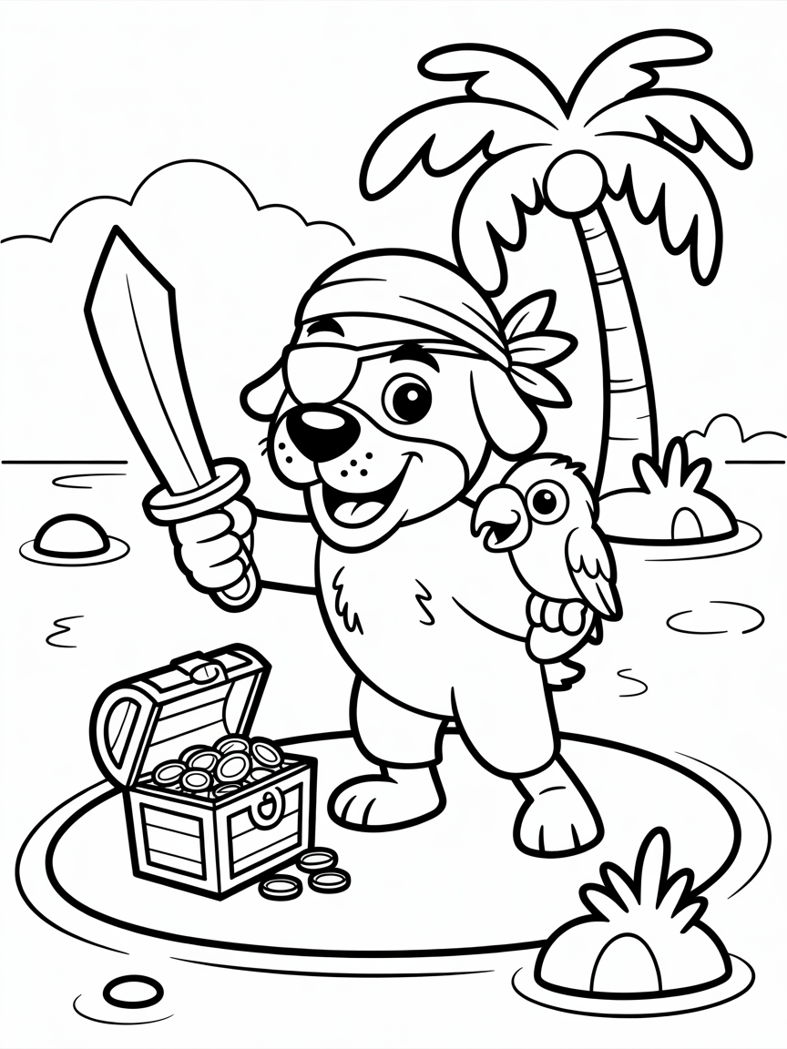 pirate dog adventure - Free Coloring Page