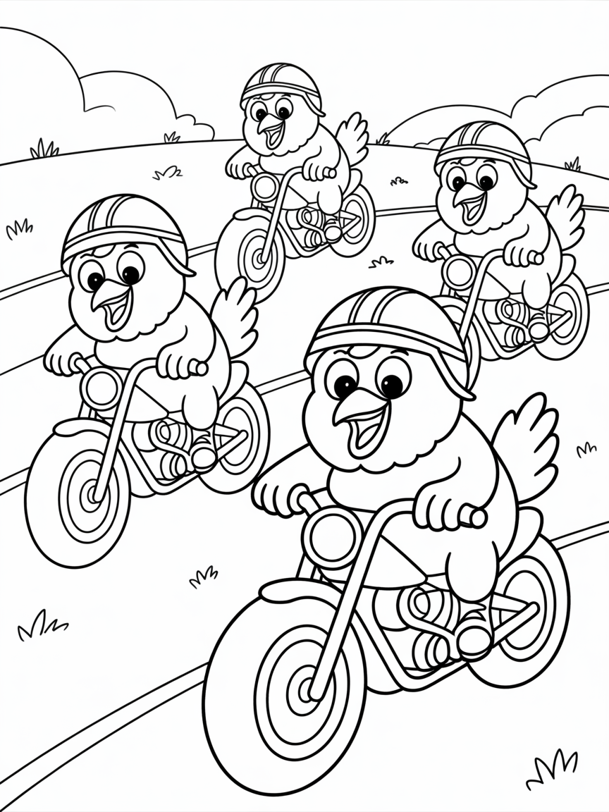 Chickens and motorcycles - Free Coloring Page