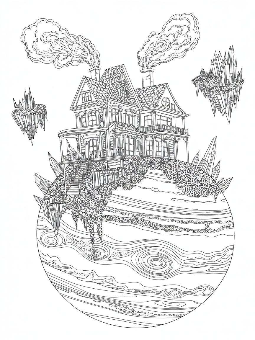 A house on Jupiter - Free Coloring Page