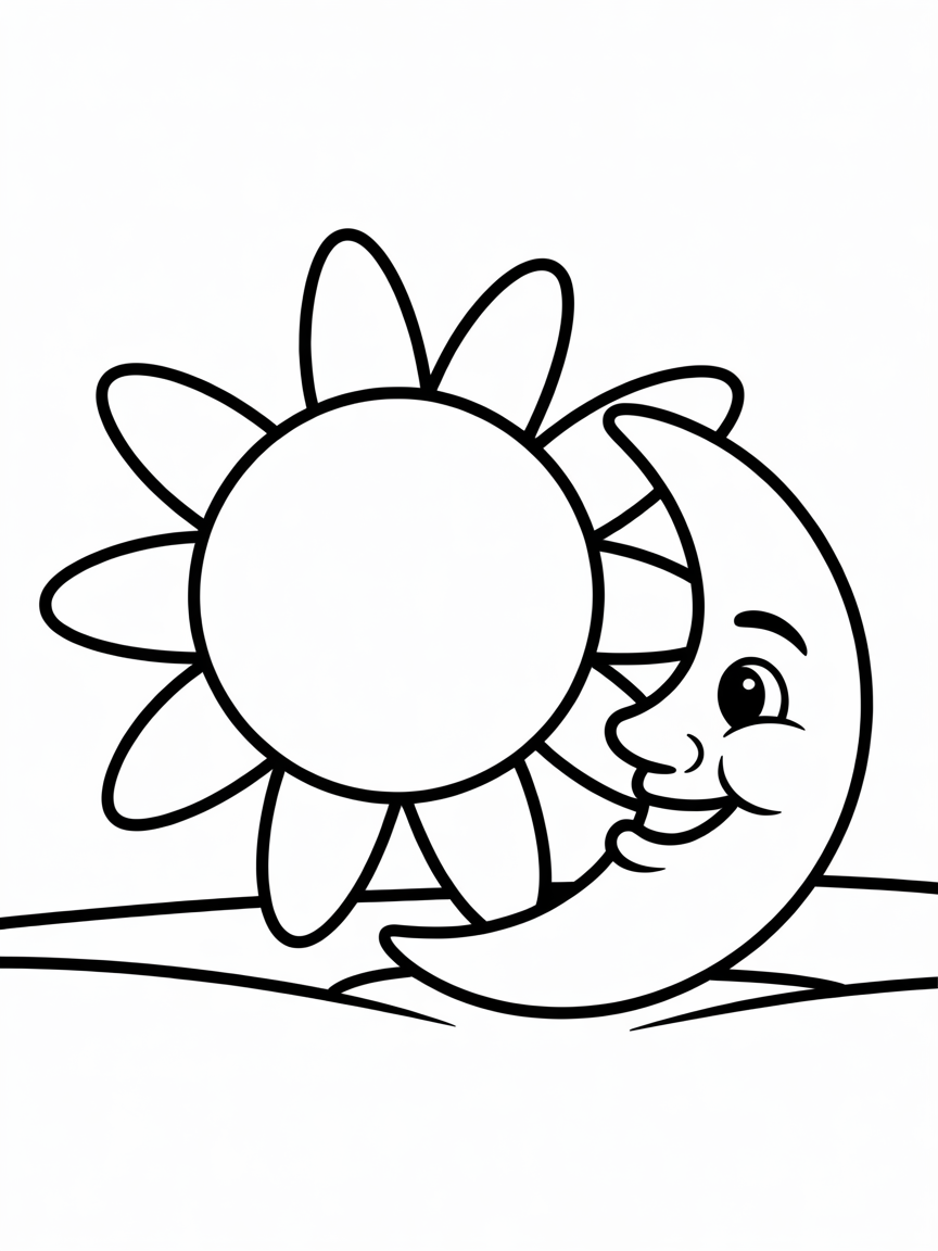 Sun snd Moon - Free Coloring Page