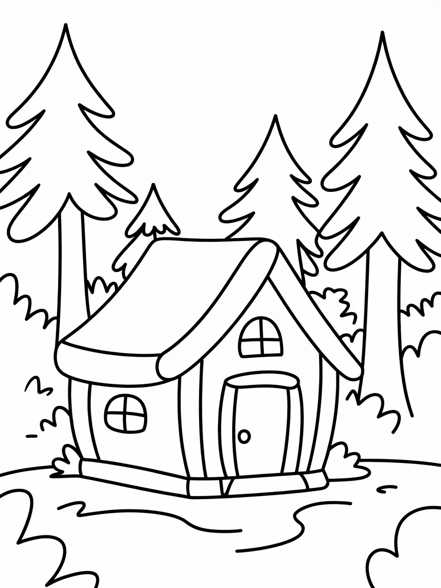 cabin in the wood, only one or two tree sides on the cabin - Free Coloring Page