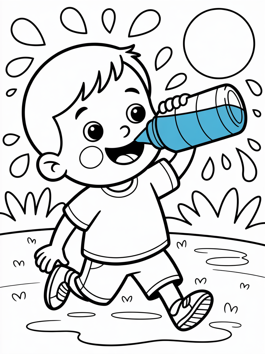 Drinking water is an essential daily habit for maintaining overall health. Water plays a key role in hydrating the body, regulating body temperature, and aiding digestion. It also helps cleanse the body of toxins and improve performance. - Free Coloring Page