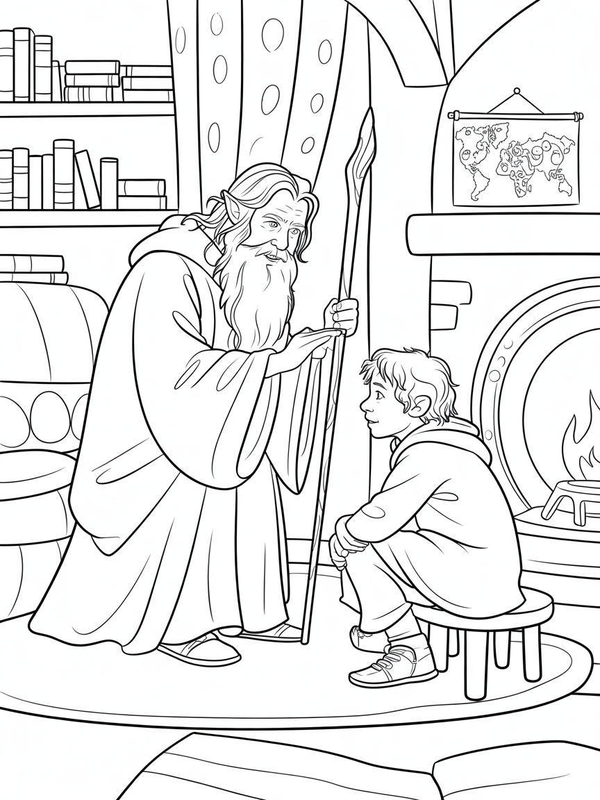 Gandalf speaks to Frodo - Free Coloring Page