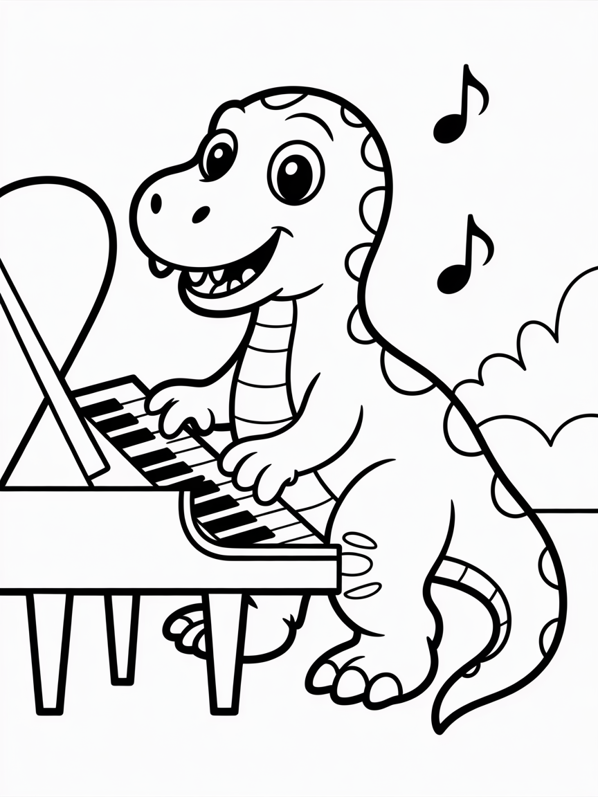 Pianosaurus - Free Coloring Page