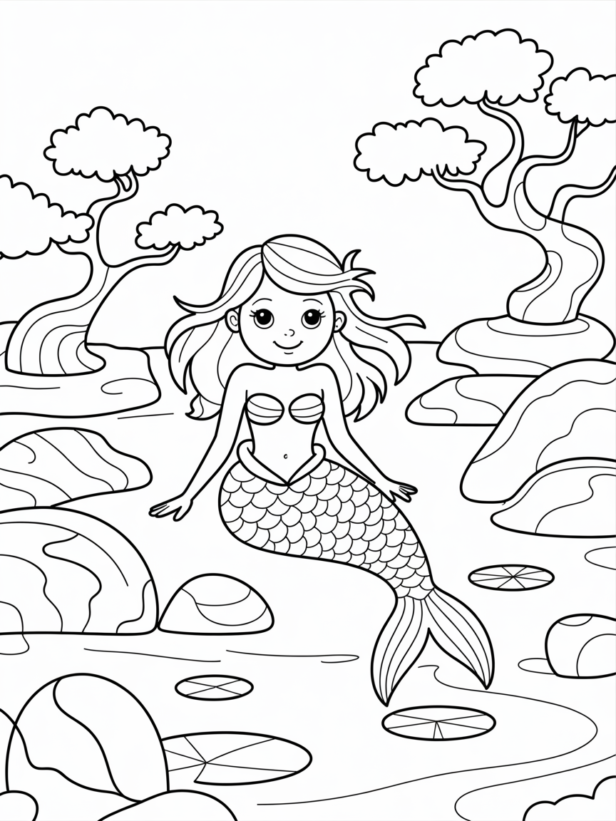 A mermaid zen - Free Coloring Page