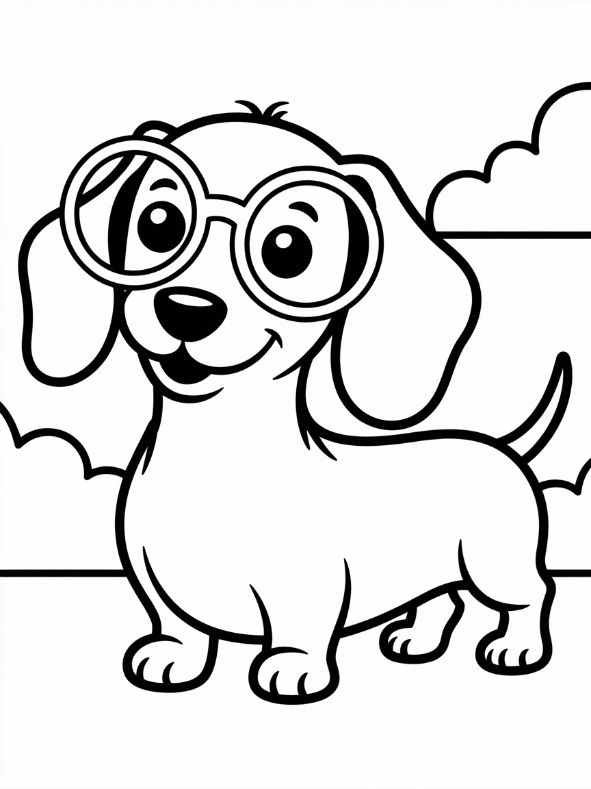 Un perro salchicha con gafas - Free Coloring Page