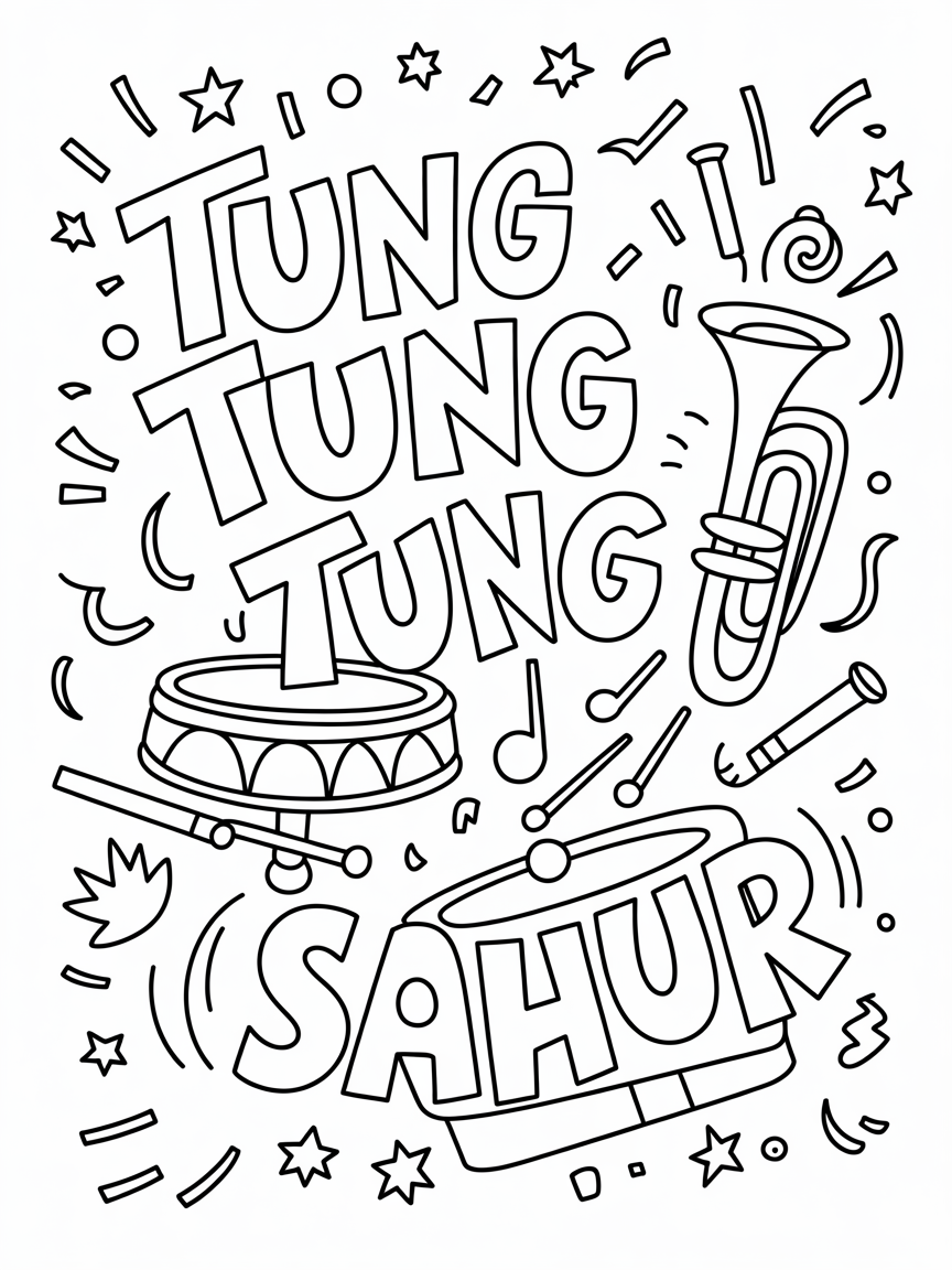 Tung tung tung sahur - Free Coloring Page