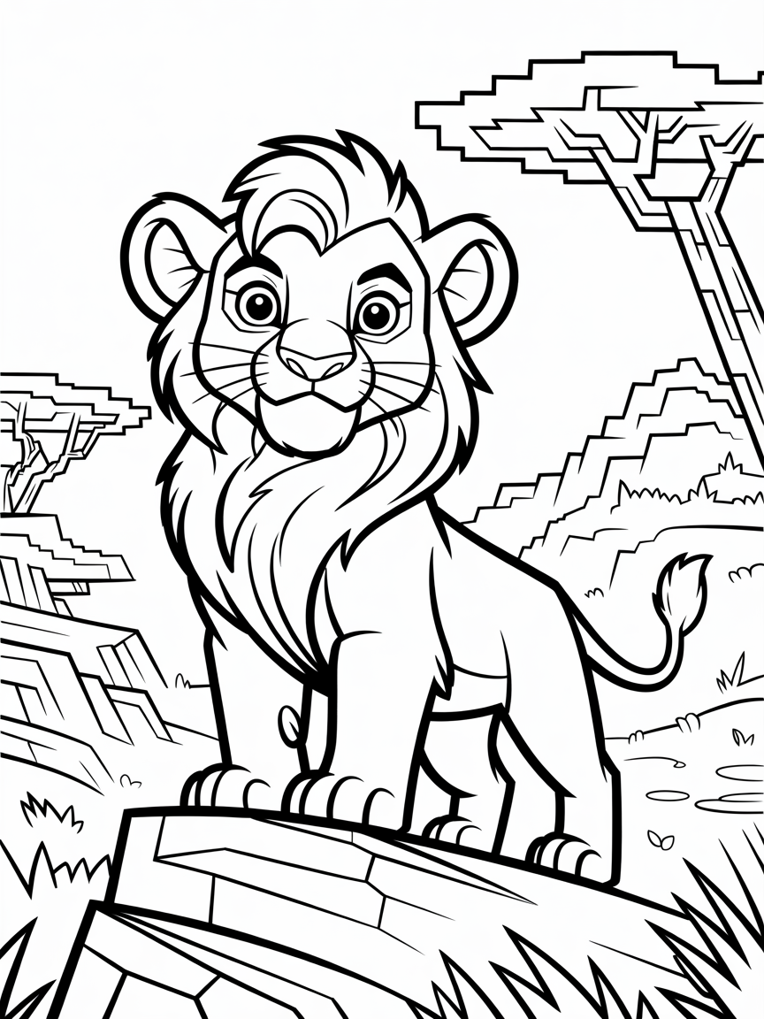 Simba in minecraft style - Free Coloring Page