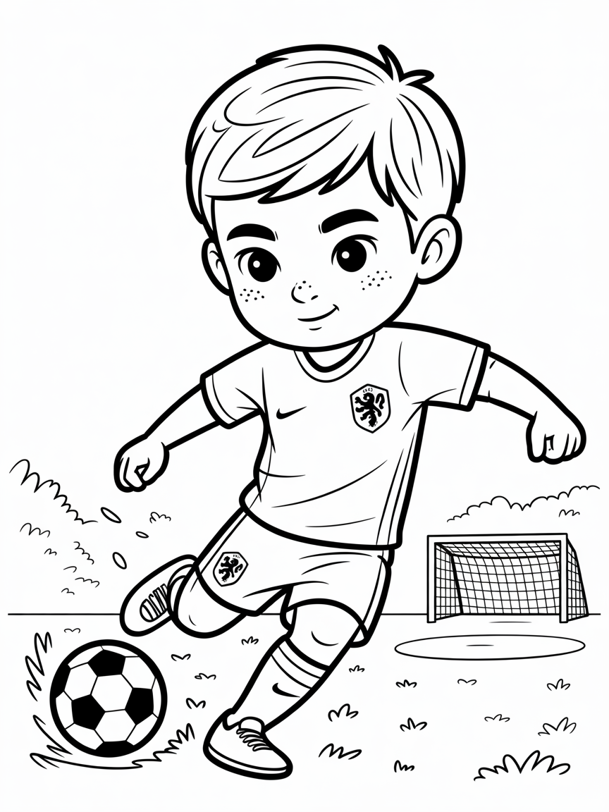 Assian Kid With A Nederland Fotball Jersey - Free Coloring Page