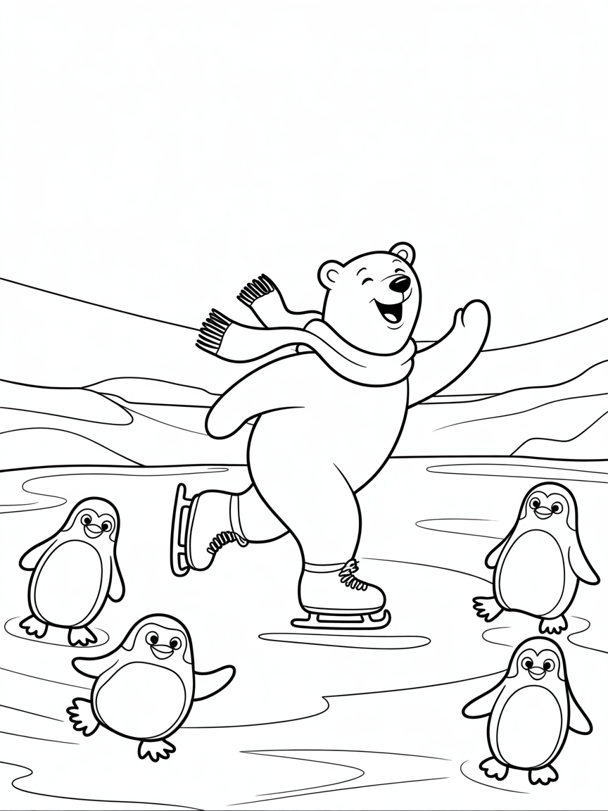 Polar bear ice skating adventure - Free Coloring Page