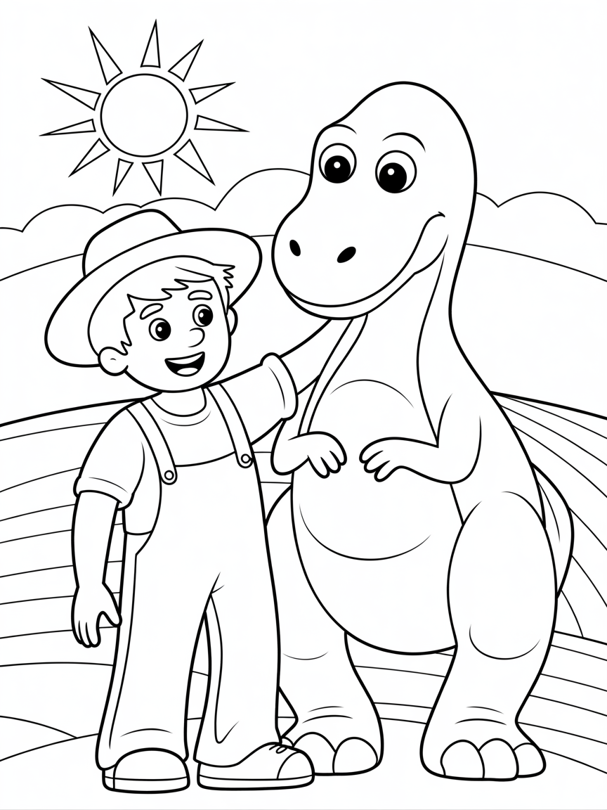farmer with dinosaur - Free Coloring Page