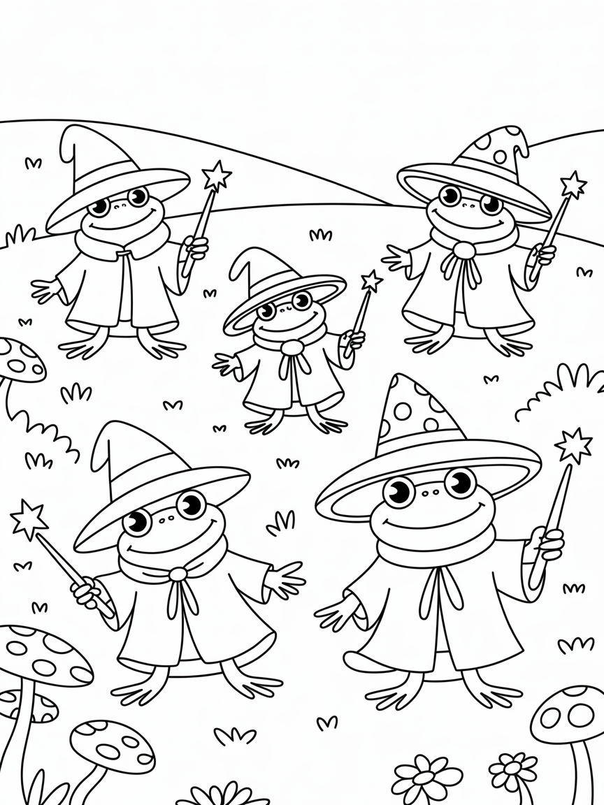 Wizard frogs - Free Coloring Page