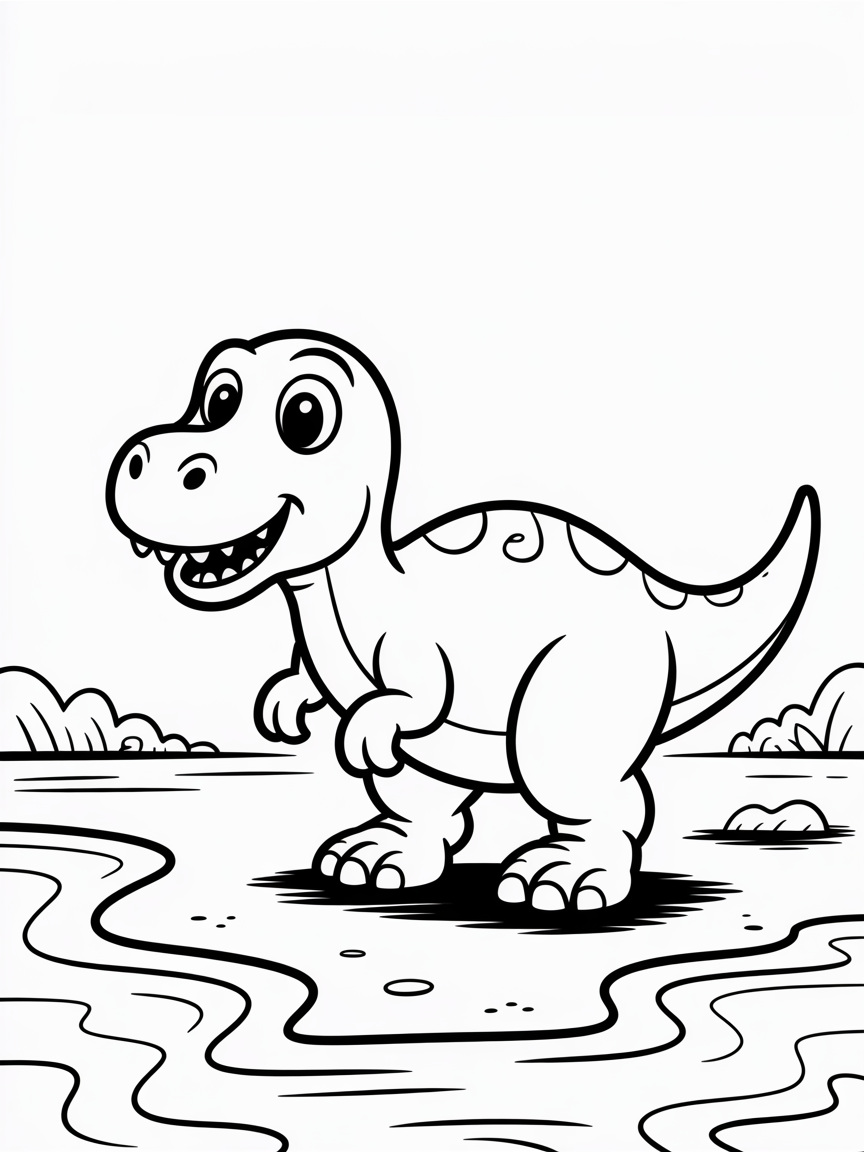Dinasour walking on ashore - Free Coloring Page