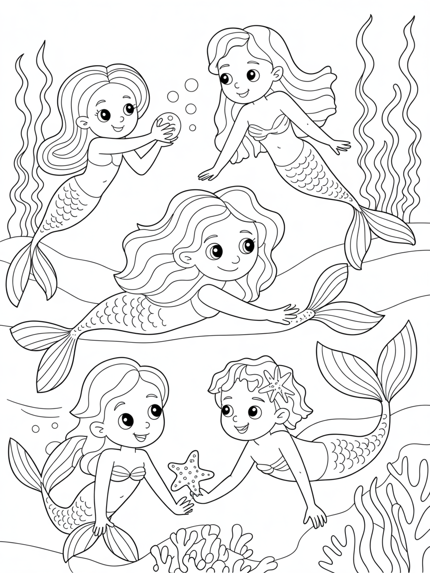 Mermaids - Free Coloring Page