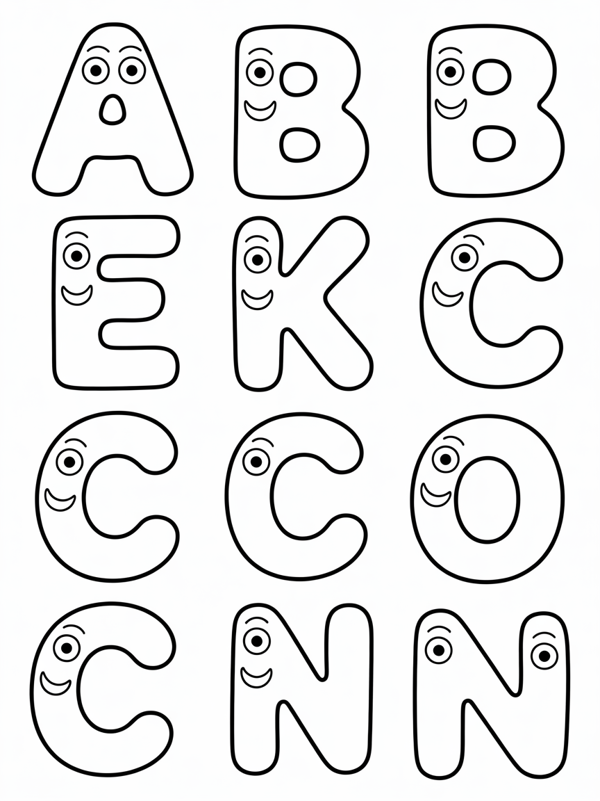 create a page with the first 15 letters to color - Free Coloring Page