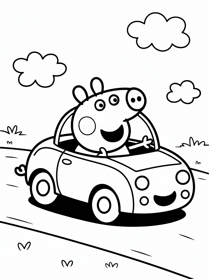 peppa pig driving a car - Free Coloring Page