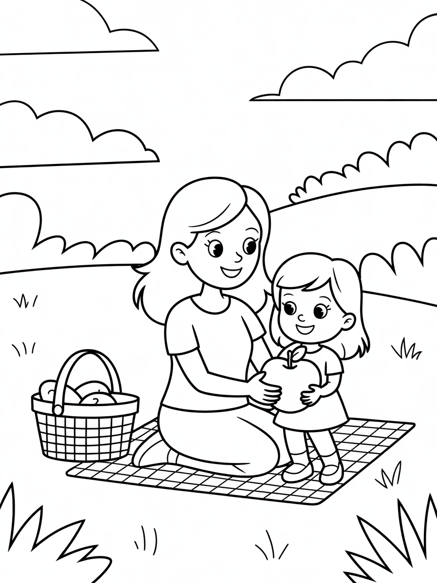 Mother and daughter - Free Coloring Page