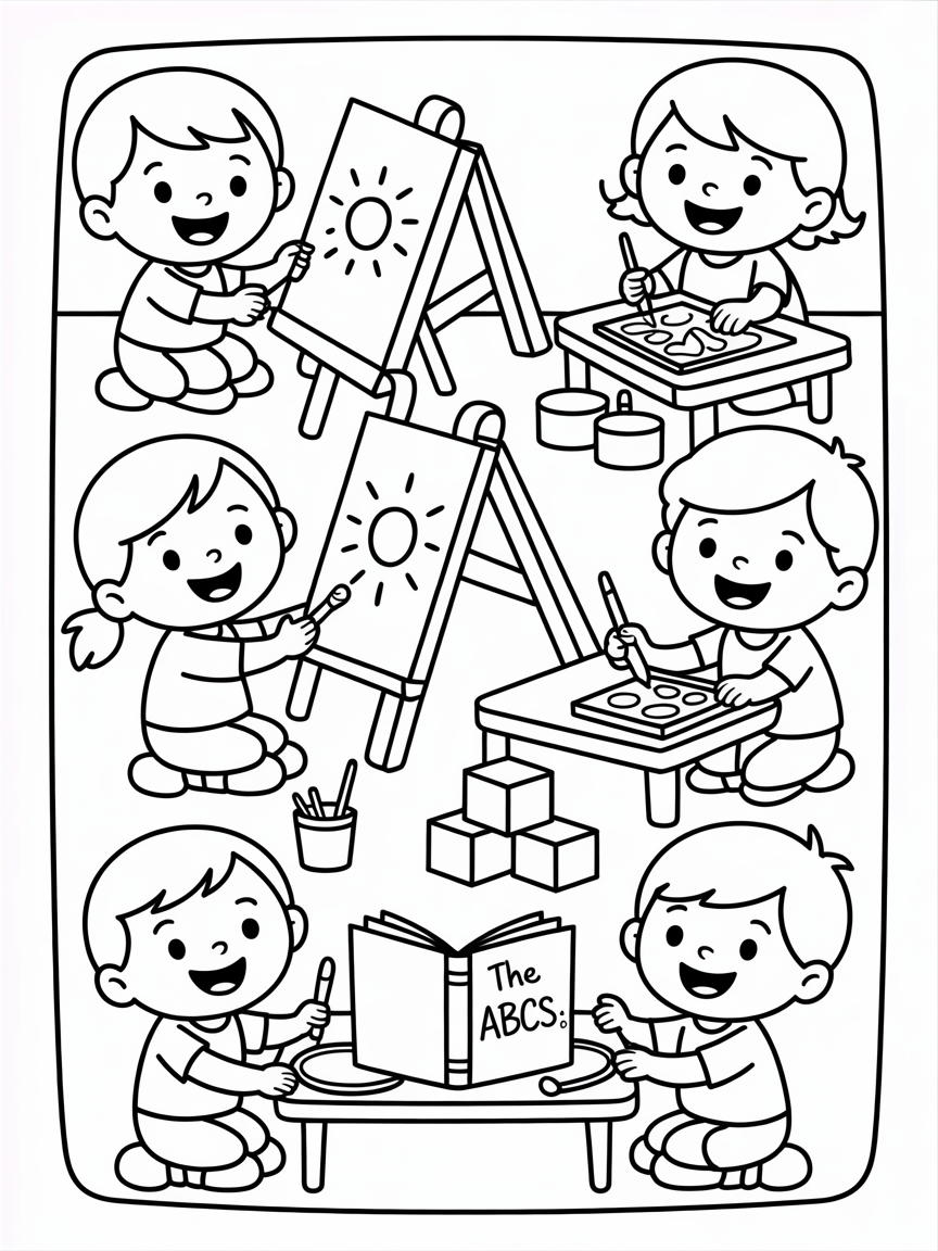 Kindergarten class - Free Coloring Page