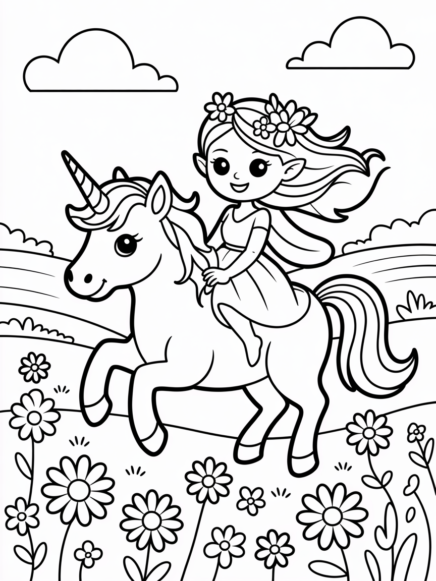 Fairy riding a whgjj5lyj unicorn - Free Coloring Page