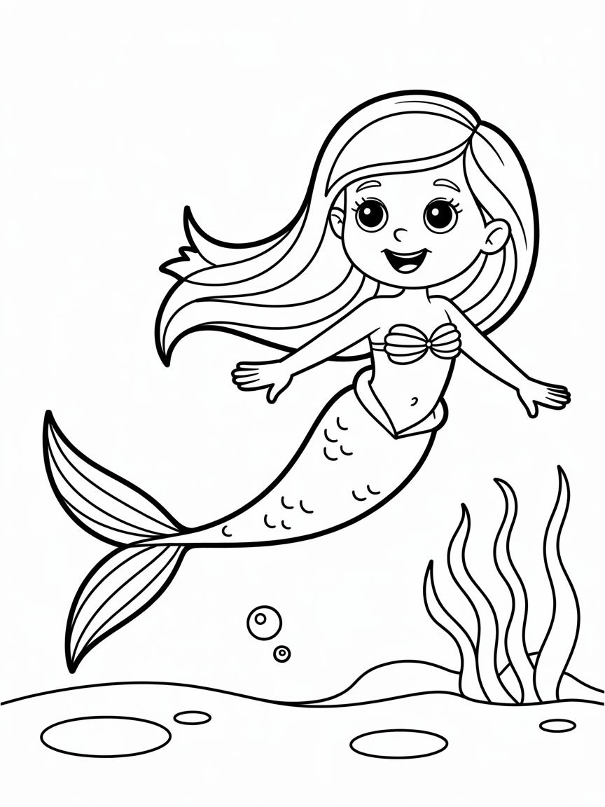 pretty mermaid - Free Coloring Page
