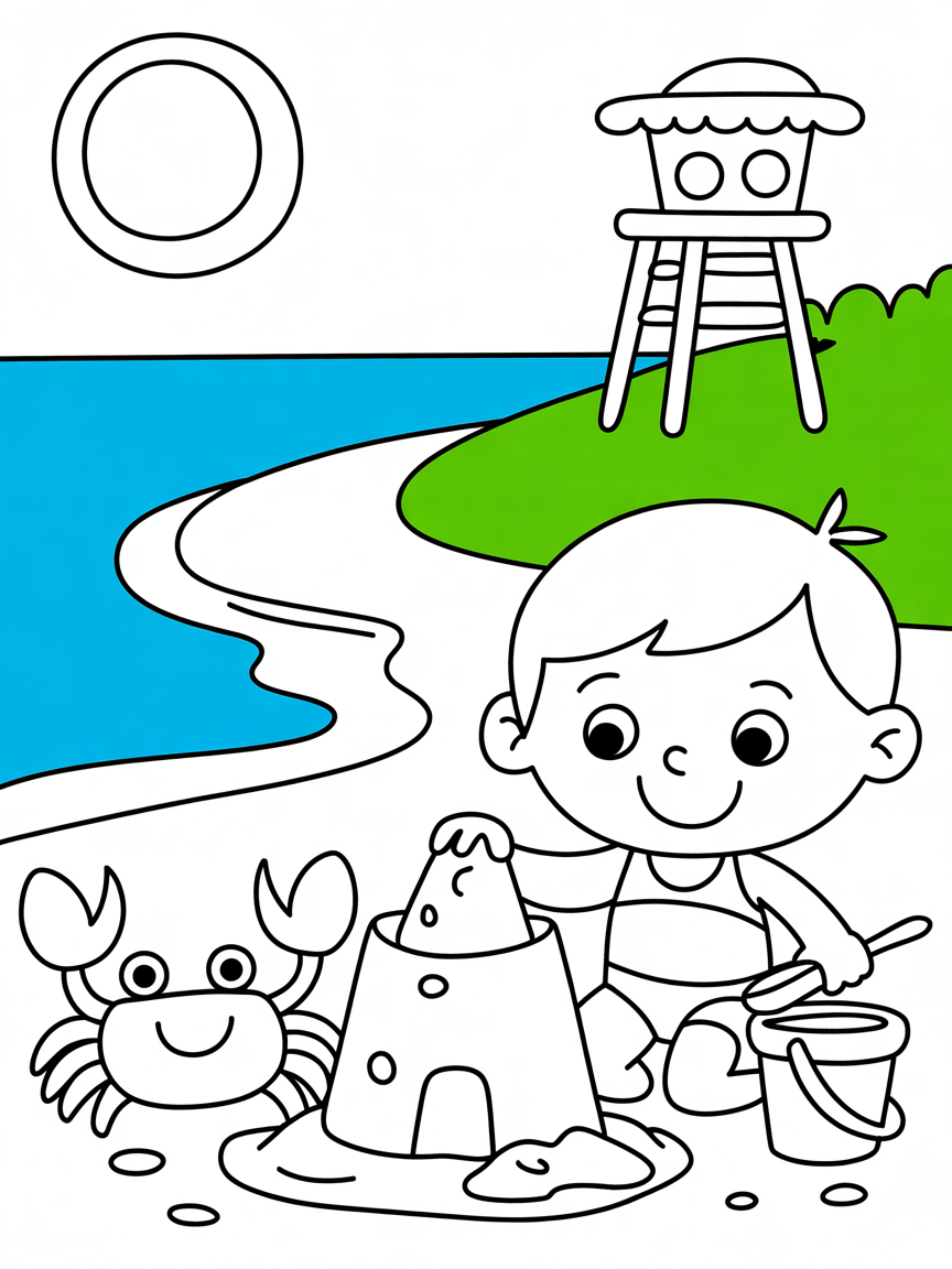 A beach scene - Free Coloring Page