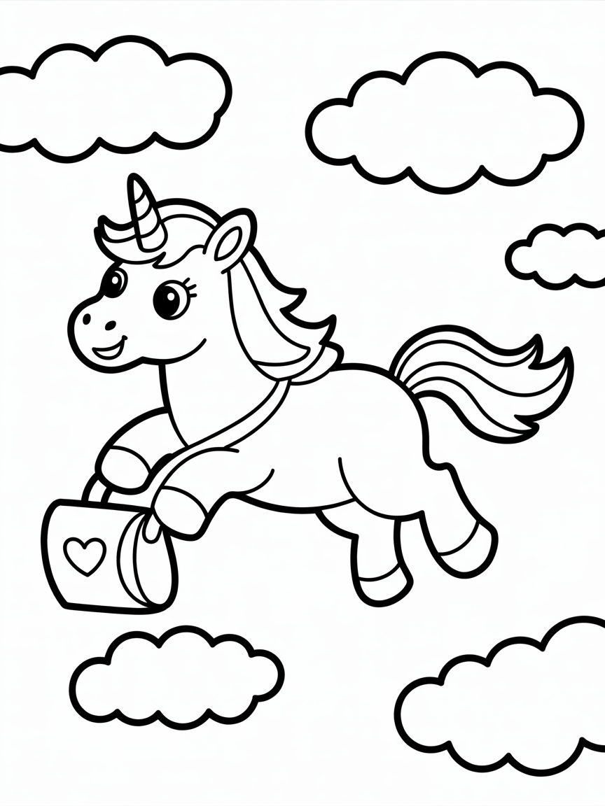 Flying unicorn delivering mail - Free Coloring Page