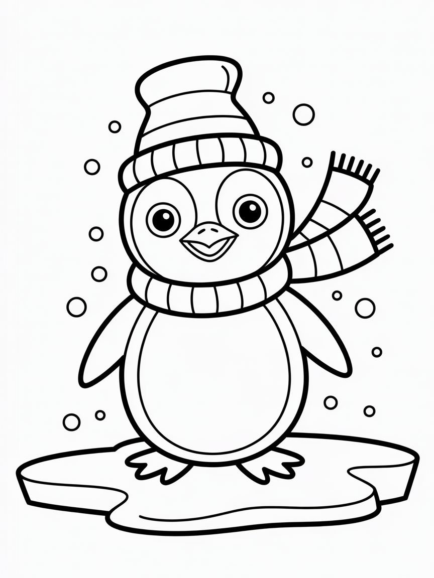 Penguin with hat - Free Coloring Page