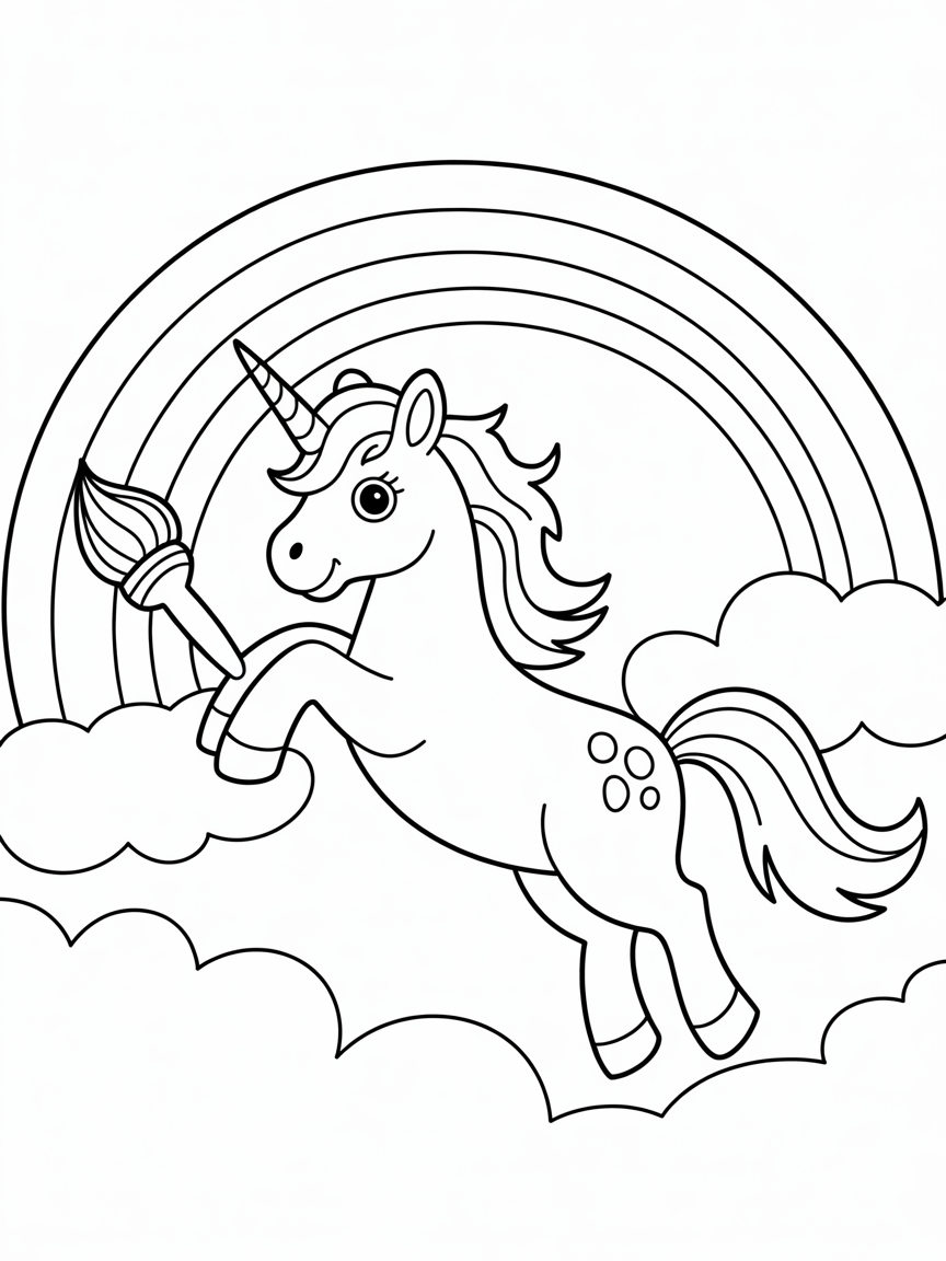 Flying unicorn painting a rainbow - Free Coloring Page