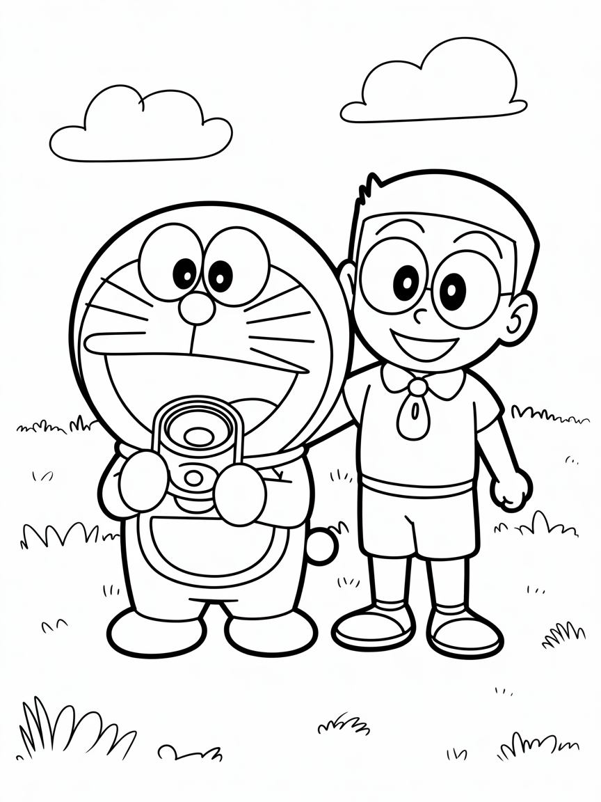 DOREMON WITH NOBITA - Free Coloring Page